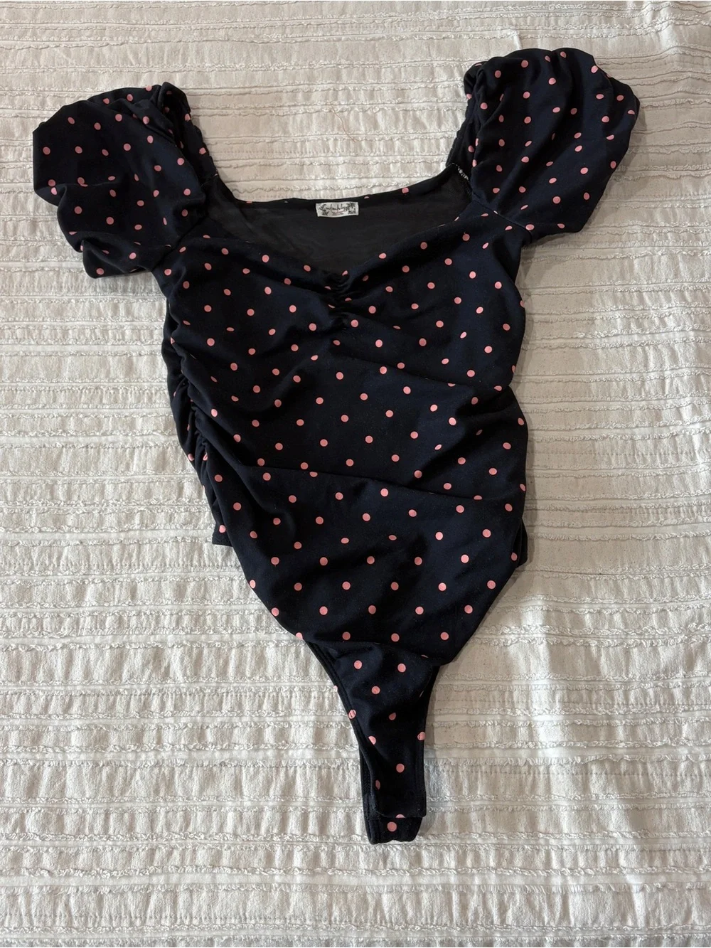 Free People Polka Dot Puff Sleeve Bodysuit Top - Pink Dots